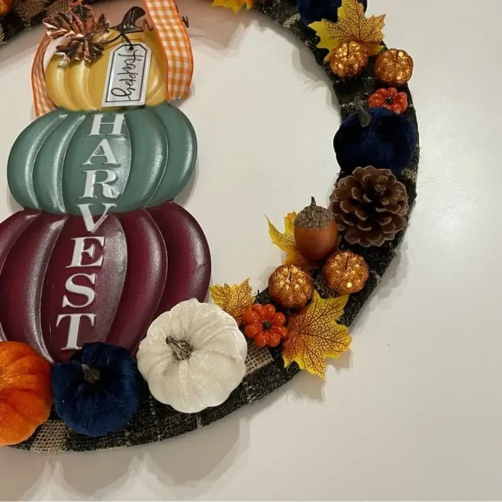 Happy Harvest Pumpkin Wreath Fall Autumn Decor 18
